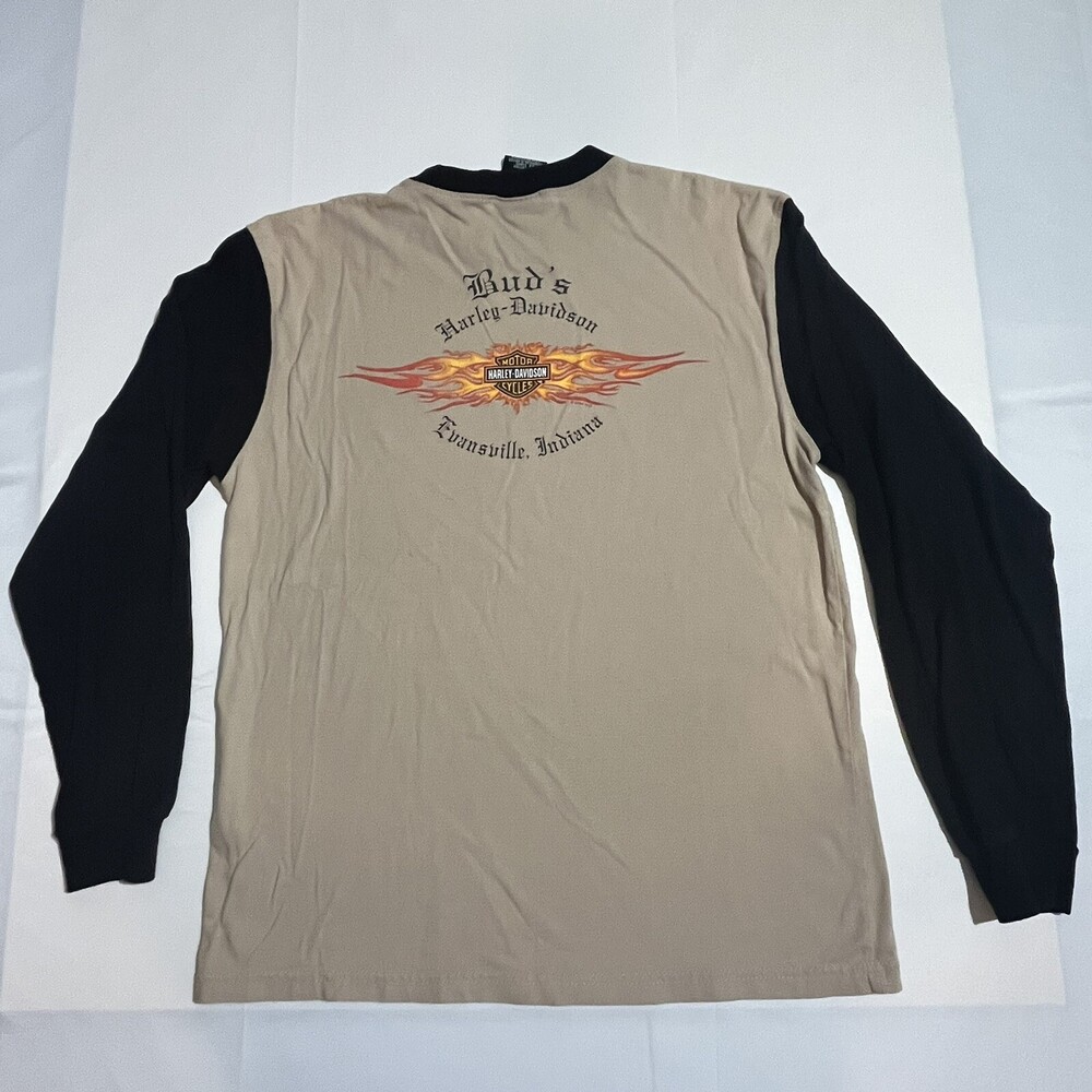 Vintage 90s Harley-Davidson Mens Flames Biker Long Sleeve Evansville IN Shirt M